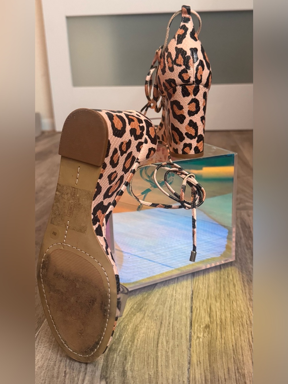 Vince Camuto Leopard-Print Pink Ankle-Tie Wedge Sandals - Picture 8 of 8